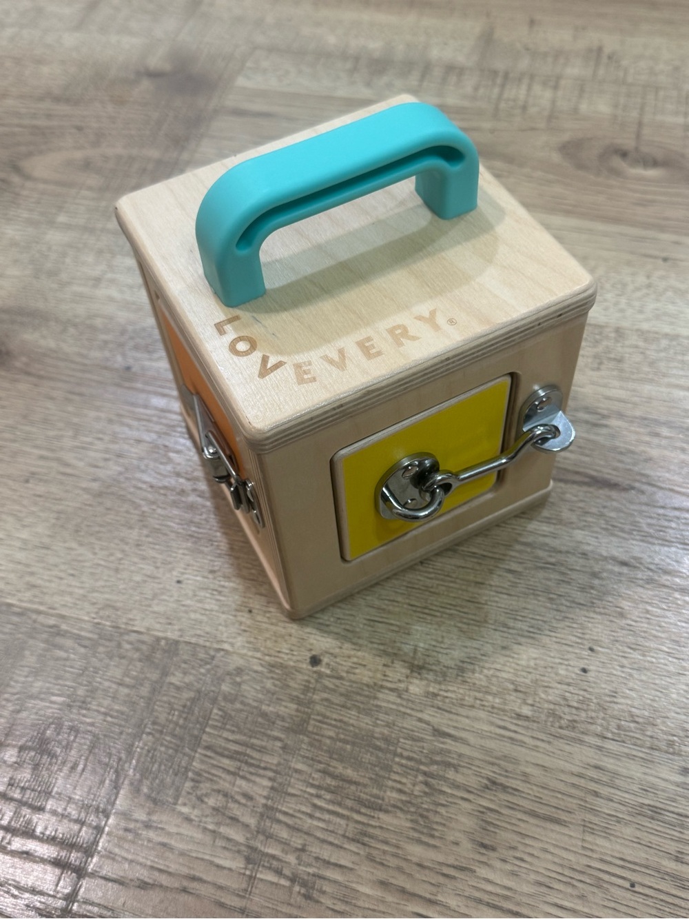 Lovevery Turquoise-Handle Wooden Busy Cube - Sensory Learning Toy
